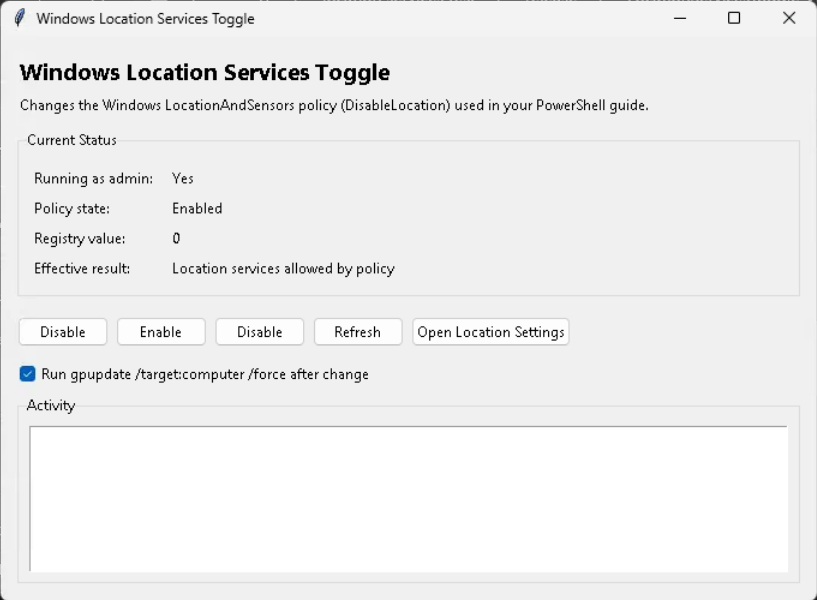 Free Windows Location Services Toggle Tool (GUI) | One-Click Fix for ...
